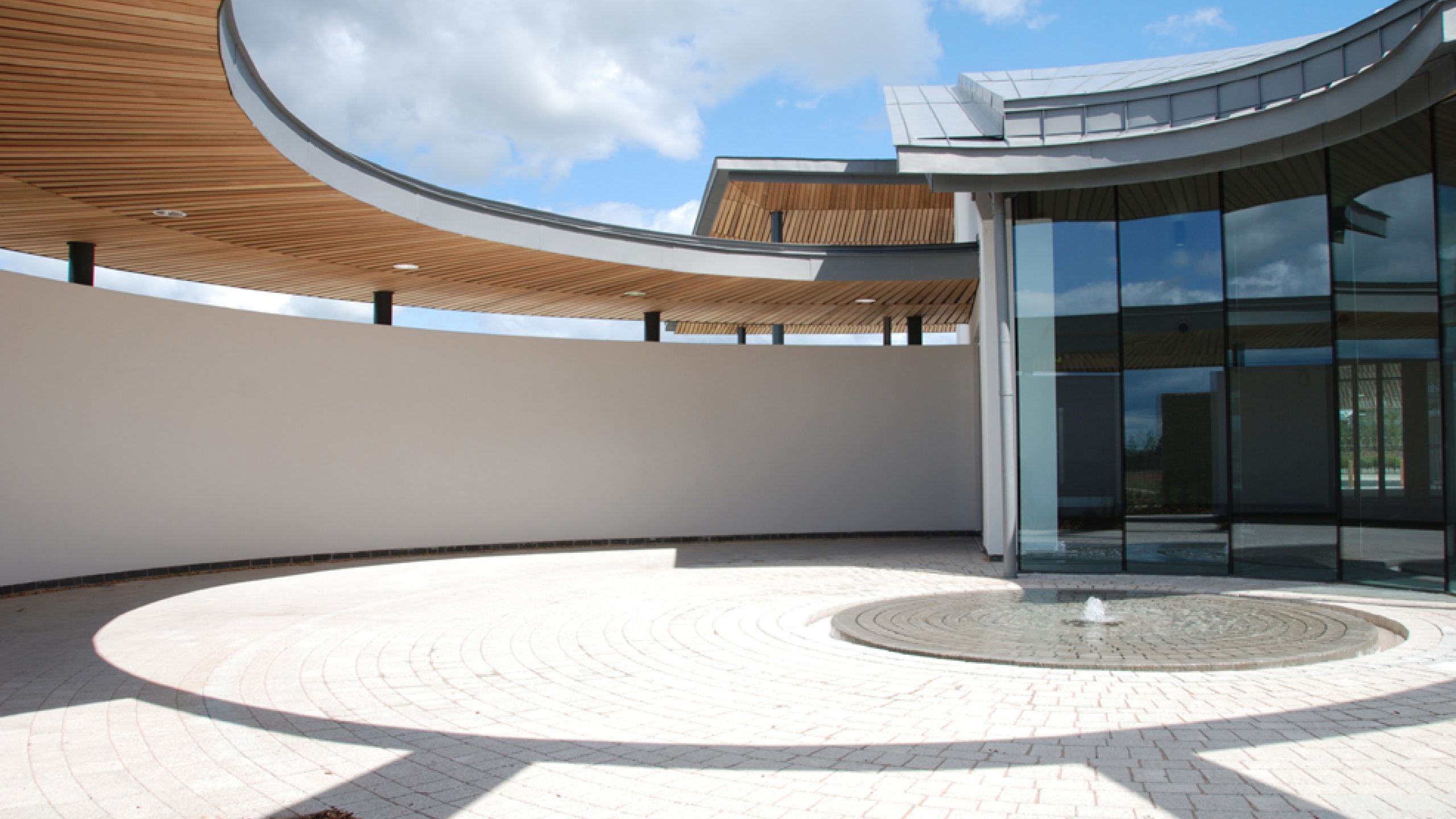 Circular outdoor wood ceiling by BCL Timber at Wyre Forest Crematorium