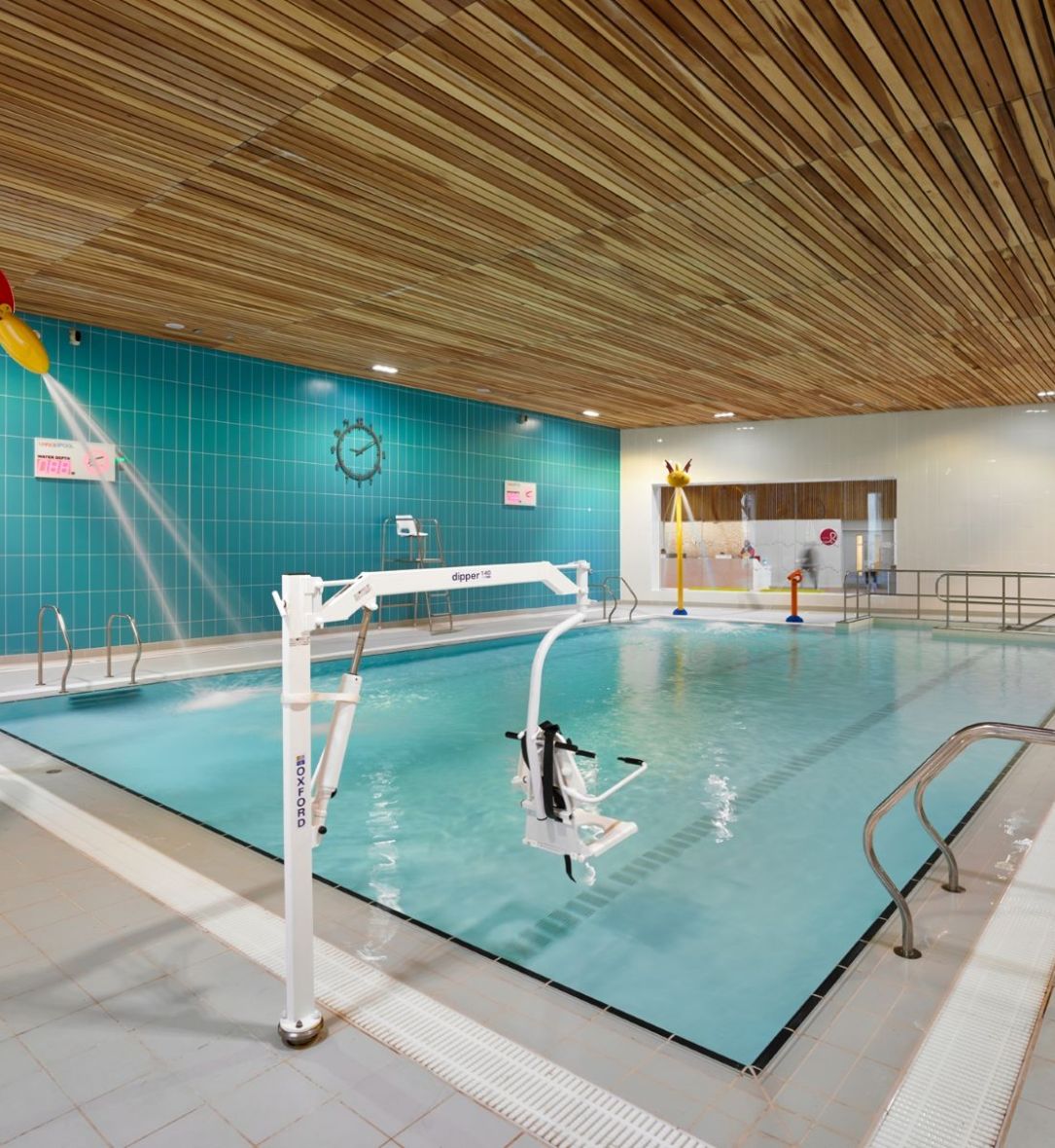 BCL Timber panels over the swimming pool at Irvine Leisure Centre