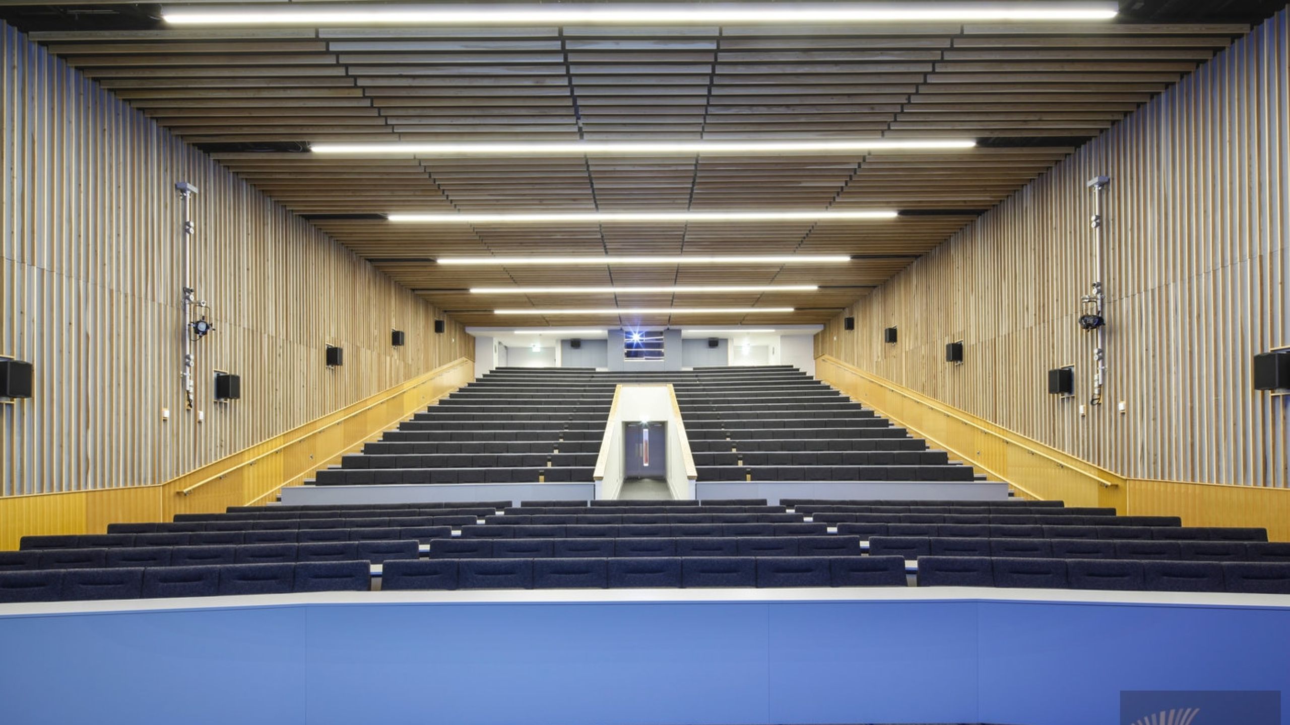 wood slats ceilings and timber wall panels by BCL at Bristol University, Priory Road