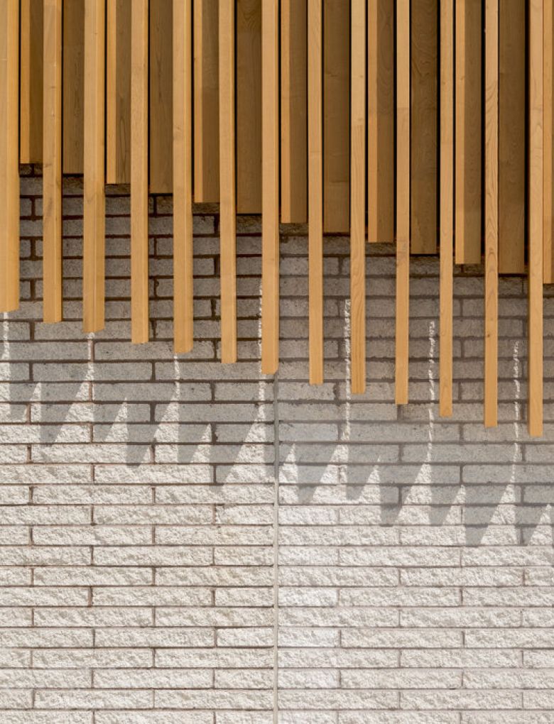 Close up view of vertical timber wall cladding at Stoneleigh Park