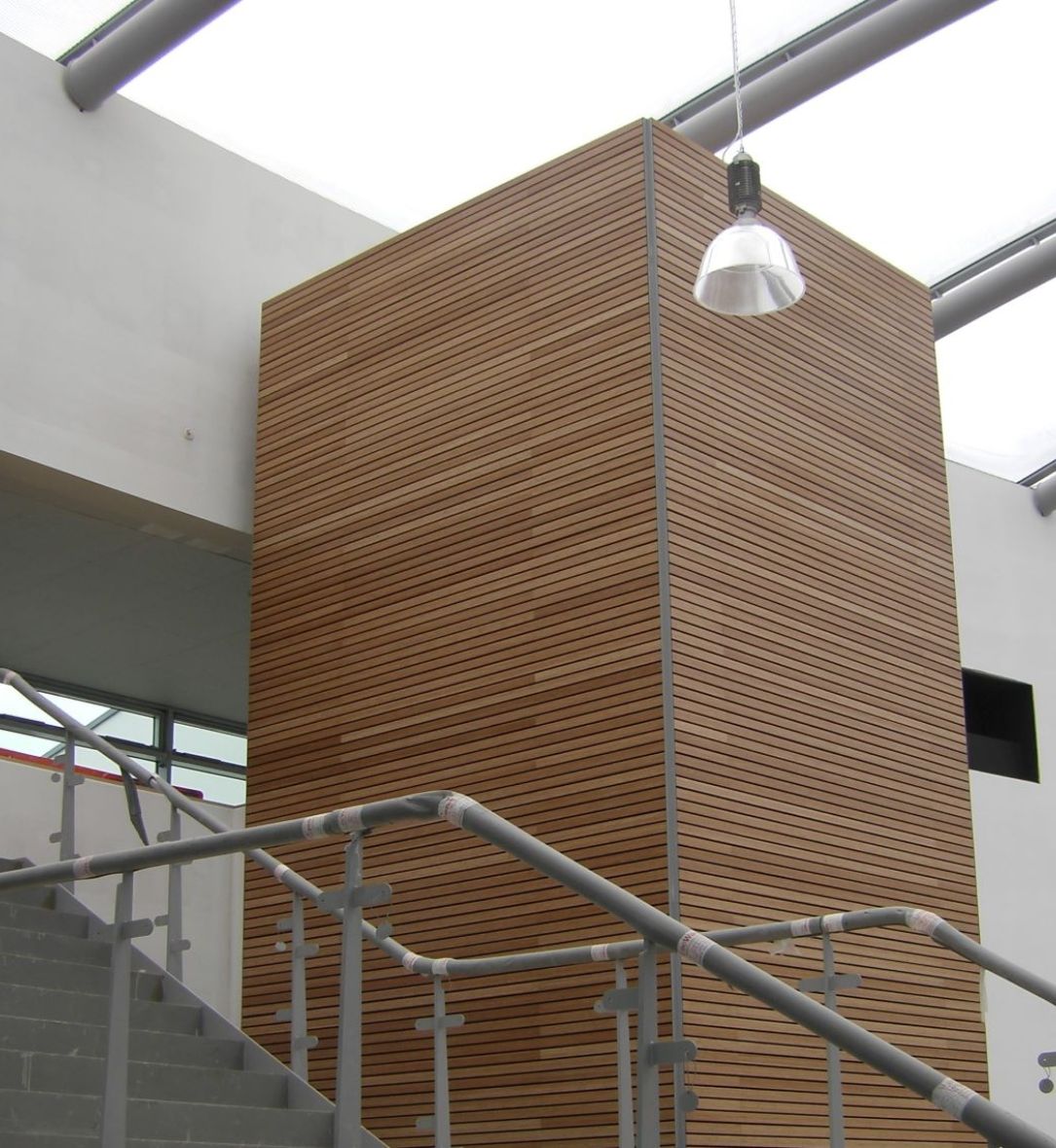 Internal wooden slatted walls by BCL Timber at Cressex Community School, St Albans
