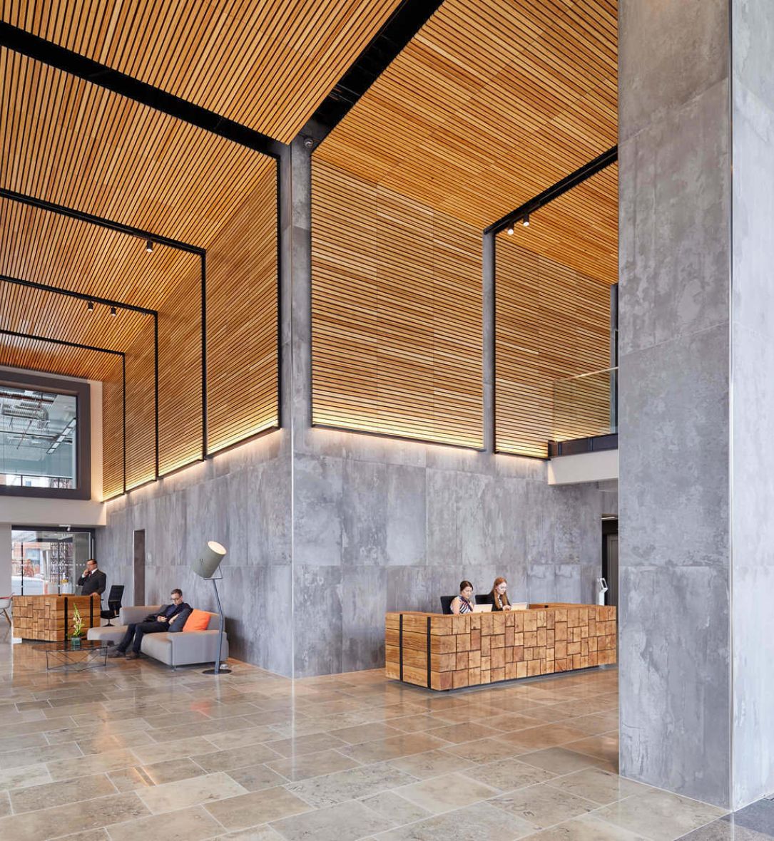 wood ceilings and wooden slatted walls by BCL at Thames Tower