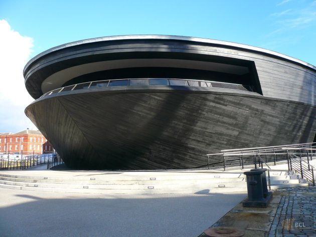 BCL black stained timber cladding panels at The Mary Rose Museum