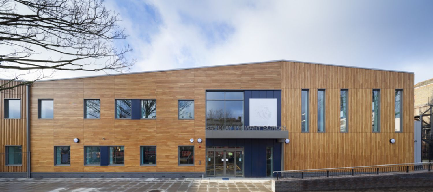 BCL wood cladding panels installed at Barclays School