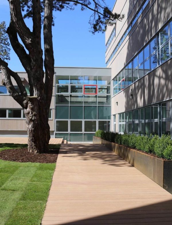 grey pre-weathered wooden cladding panels used at Mid Kent College