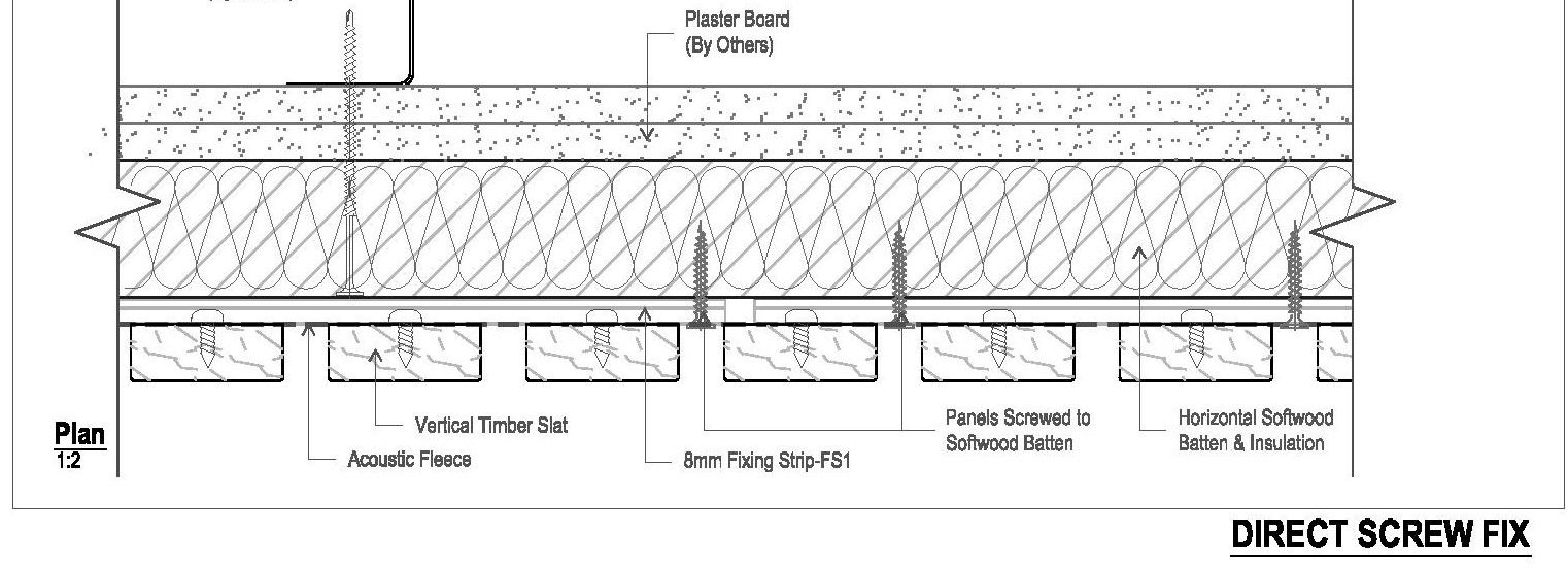 2D CAD drawing showing BCL timber slat wall panels & acoustic wooden slatted systems