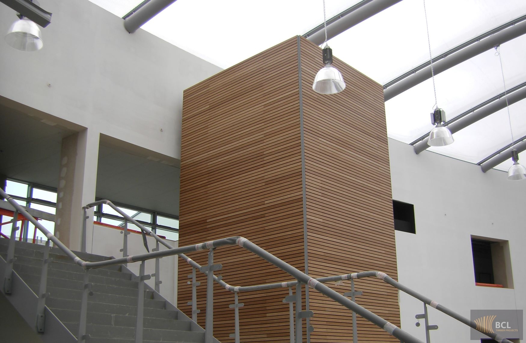 Internal wooden slatted walls by BCL Timber at Cressex Community School, St Albans