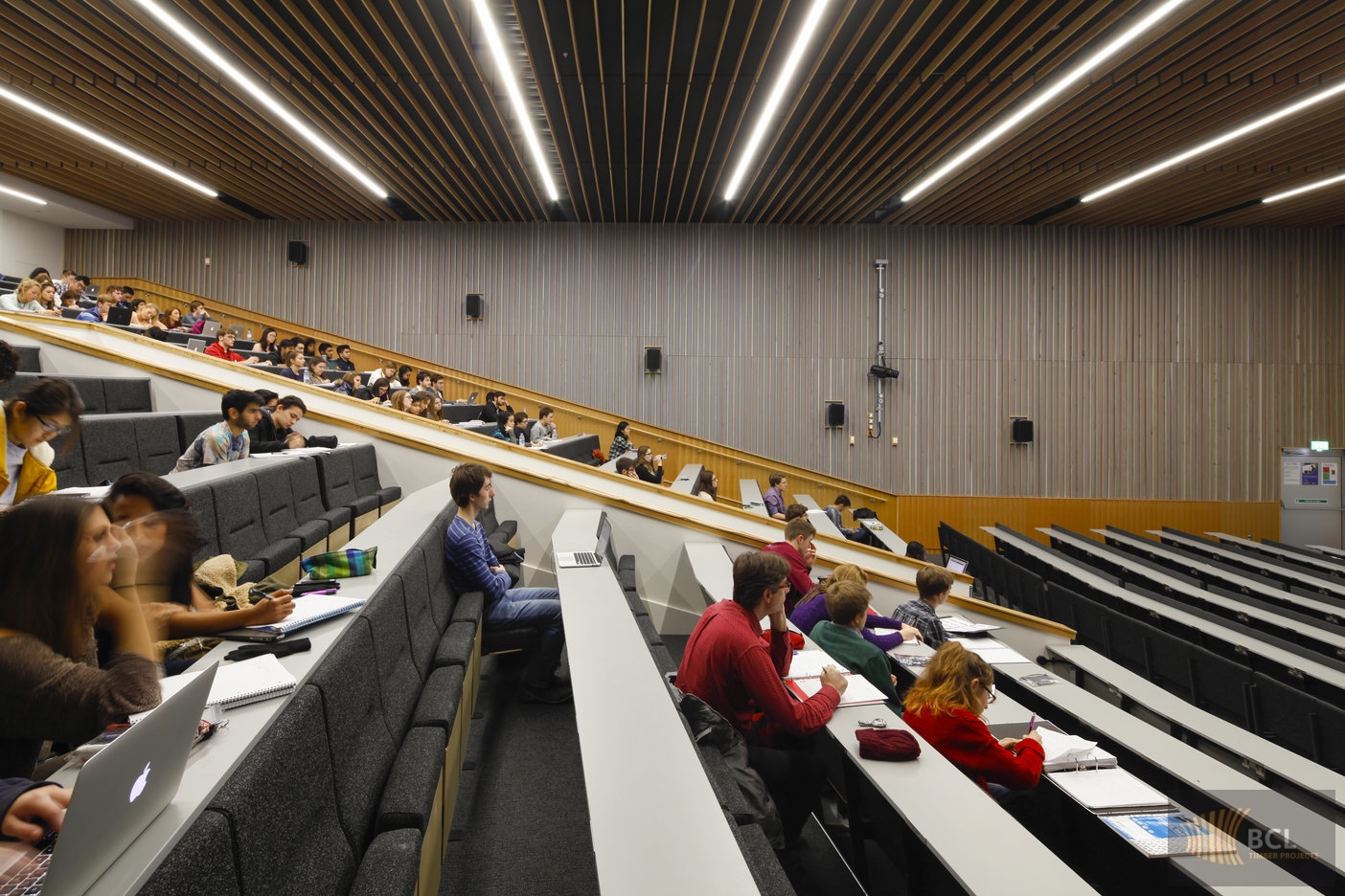 wooden slatted panels by BCL at Bristol Uni, Priory Road