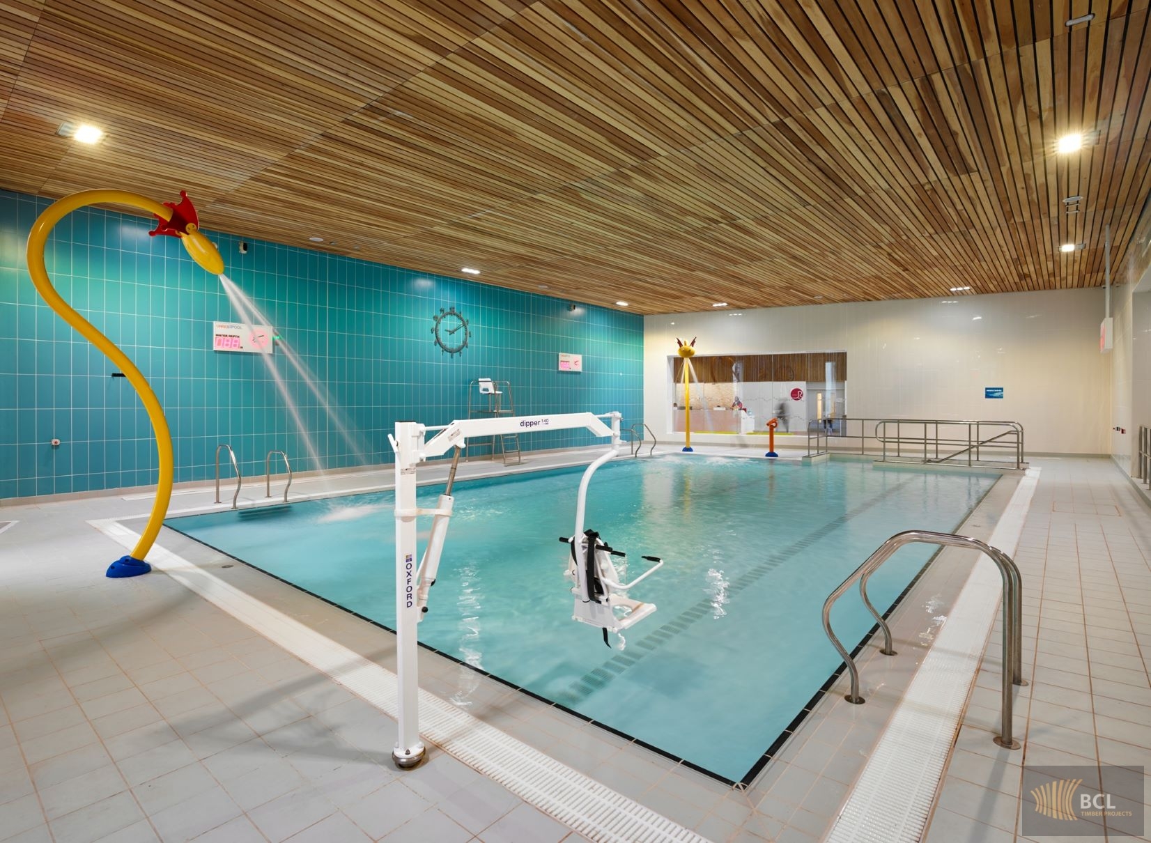 BCL Timber panels over the swimming pool at Irvine Leisure Centre