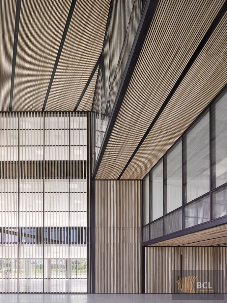 BCL wood soffits at Schrodinger Building, Oxford Science Park