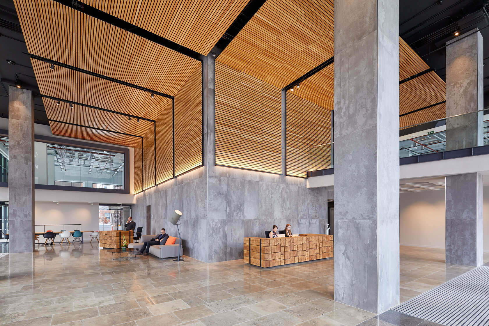 wood ceilings and wooden slatted walls by BCL at Thames Tower