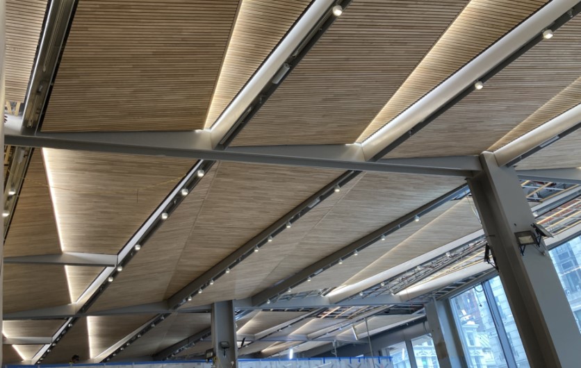 BCL wooden slatted ceilings at 8 Bishopsgate