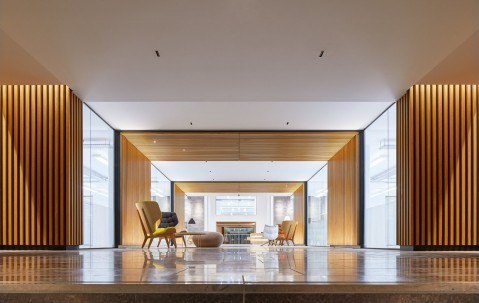 View down the hallway with BCL timber slat wall and ceiling panels