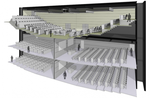 Architects concept of London Business School Lecture THeatre with BCL acoustic timber walls