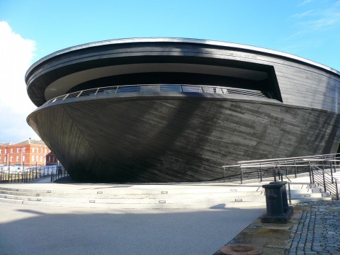 Completed Mary Rose Museum, finished black stained timber slats