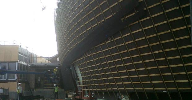 Mary Rose Museum mid-way through being clad with BCL Timber panels