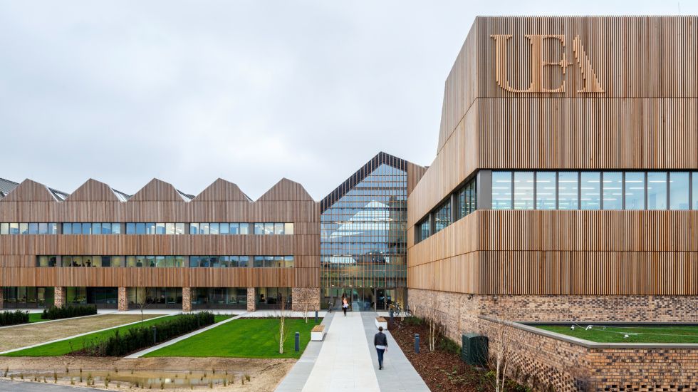 BCL external timber cladding panels at The Bob Champion Building, Norwich Medical Research Park